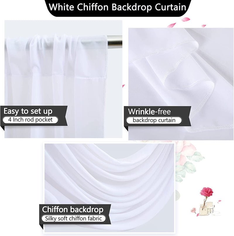 White Chiffon Sheer Backdrop Curtain - 10ft x 7ft - Wrinkle-Free for Weddings Parties and Events