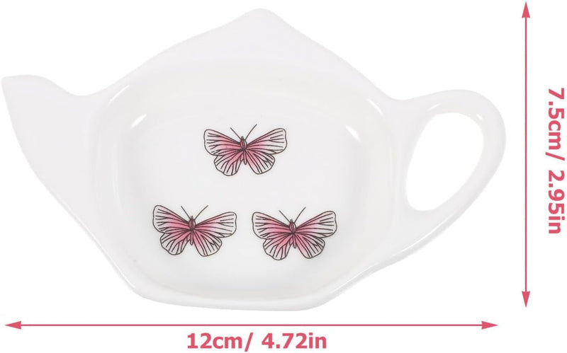 Kichvoe Teapot Shaped Tea Bag Holder Butterfly Pattern Ceramic Teabag Serving Dish Teapot Shaped Spoon Rest Teabag Coaster Seasoning Dish for Kitchen Sauce Dessert