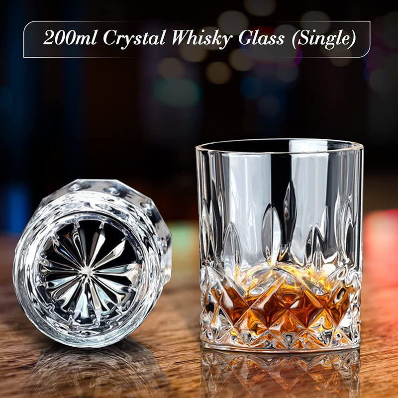 Whiskey Stones and Whiskey Glass Gift Set, DIOXADOP 8 Natural Whisky Stones 1 Crystal Whisky Glasses with Blessing Card in Exquisite Wooden Box, Prepare a Gift for a Whisky Scotch Bourbon Lover