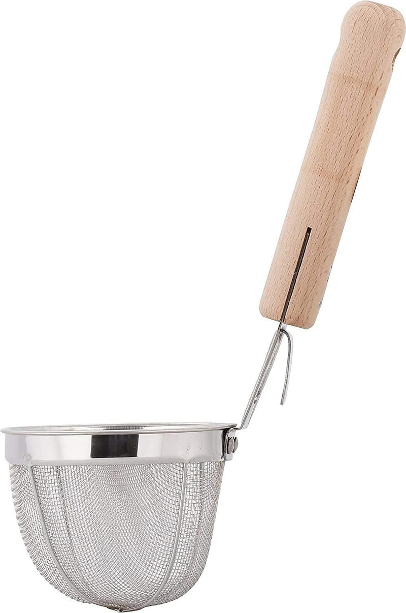 TIKUSAN Miso Strainer Miso Dissolving Misokoshi Stainless Steel with Wooden Muddler for Making Miso Soup Made in Japan (3.5 x 2.8)