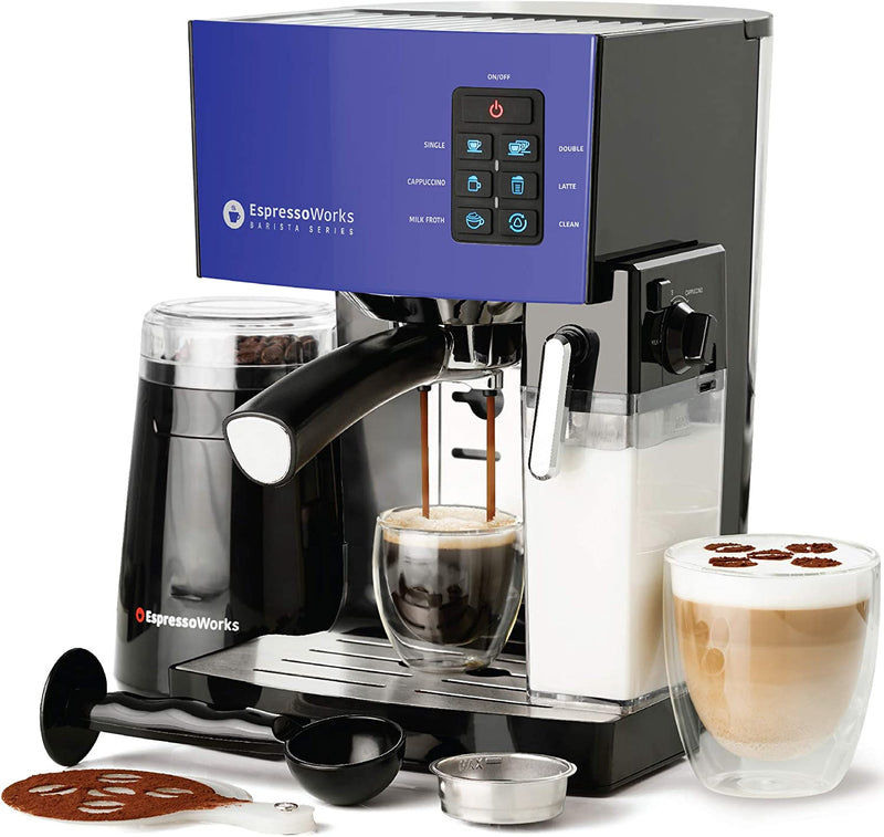 EspressoWorks 19-Bar Espresso, Latte and Cappuccino Maker 10-Piece Set - Brew Cappuccino and Latte with One Button - Espresso Machine with Milk Steamer 1250W - Coffee Gifts (Black)