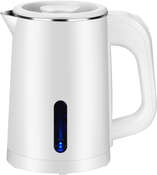 Small Electric Tea Kettle Stainless Steel, 0.8L Portable Mini Hot Water Boiler Heater, Travel Electric Coffee Kettle with Auto Shut-Off & Boil Dry Protection (White)