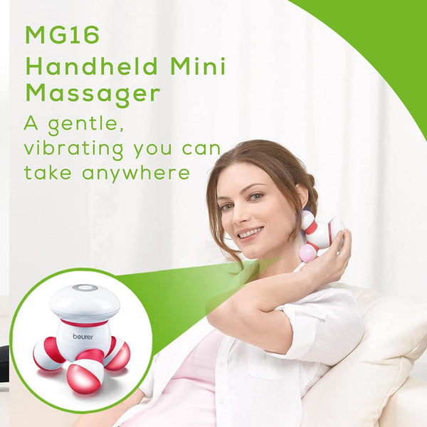 Beurer Handheld Mini Body Massager with LED light, Gentle and Comfortable Vibration, Easy Hand Grip, Portable, Gentle Pressure Point Massage, Massage Tool Easy Palm Fit, Batteries Included, MG16