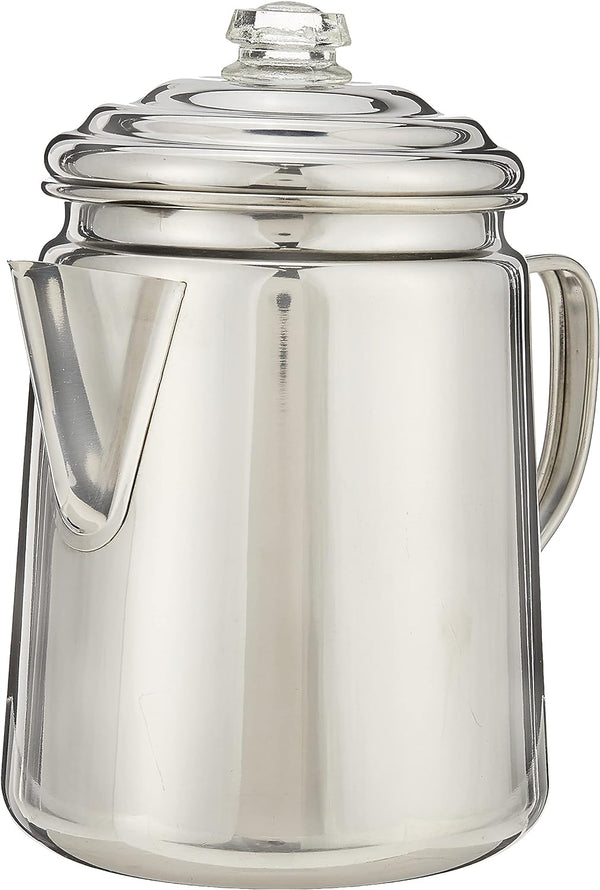 Coleman Stainless Steel Percolator Coffee Pot, 12-Cup Capacity Lightweight Coffee Percolator, No Filter Needed, Durable Outdoor Coffee Maker for Camping, Backpacking, RV, Stovetop, Campfire, & More