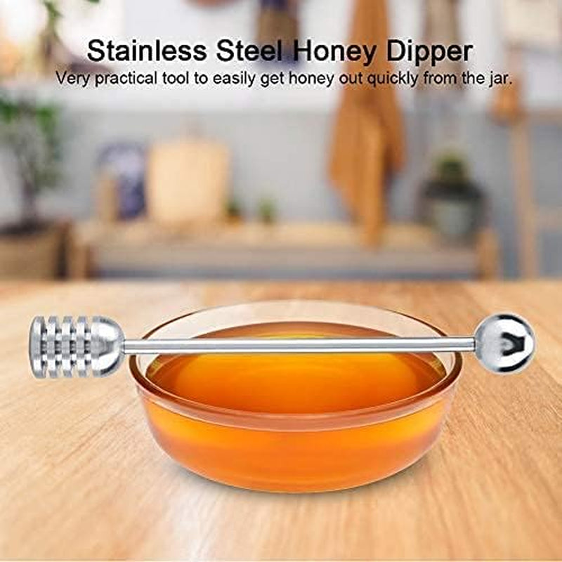 Mumusuki Honey and Syrup Dipper Stick Server Honey Spoon Stainless Steel Honey Dipper Stirrer Spoon Mixing Stick Tool Serve Solid for Honey Pot Jar Containers Silver