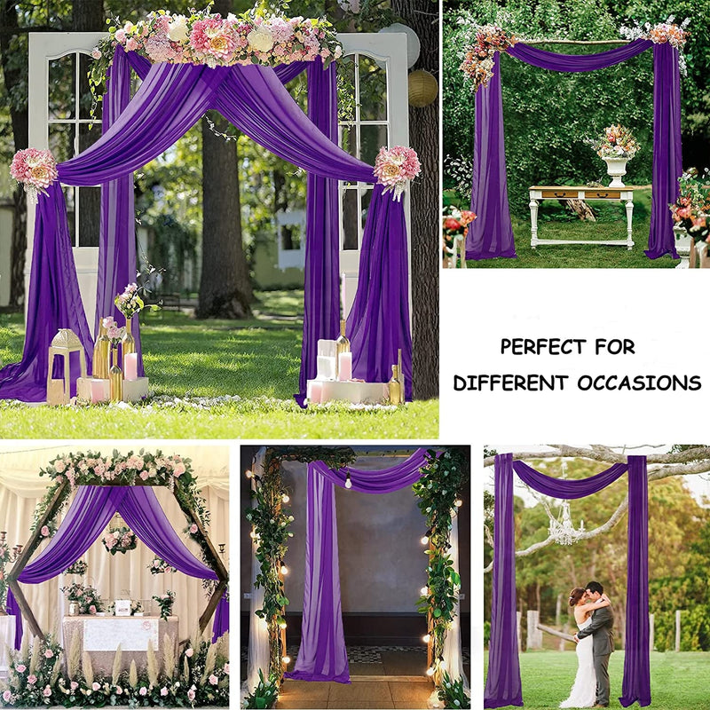 Purple Chiffon Wedding Arch Drapery - 6 Yard Sheer Drape Set for Reception or Backdrop