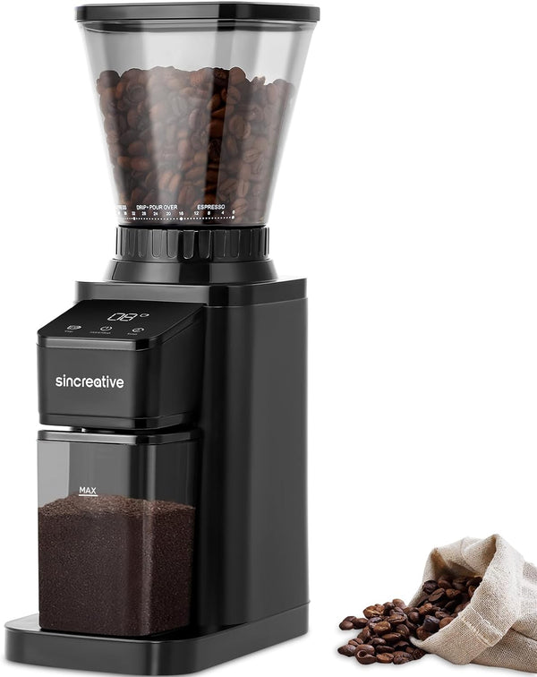 Sincreative Conical Burr Coffee Grinder, Anti-static Electric Coffee Bean Grinder with 48 Grind Settings, Large Touchscreen Automatic Espresso Grinder for Espresso, Drip Coffee and French Press