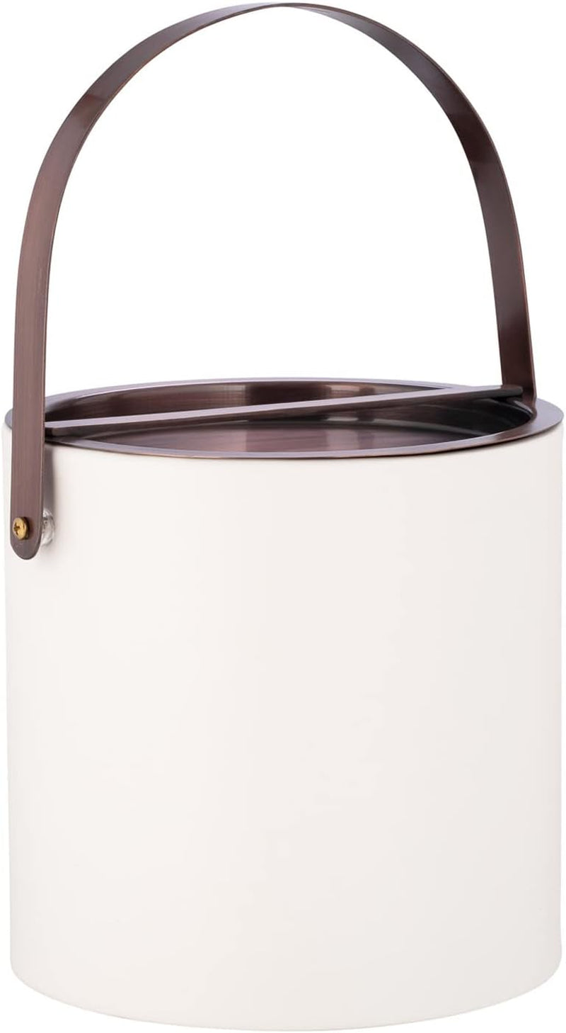 Kraftware 3qt Brushed Gold Arch Handle & Bridge Cover: White Santa Barbara 3 quart Ice Bucket, Small