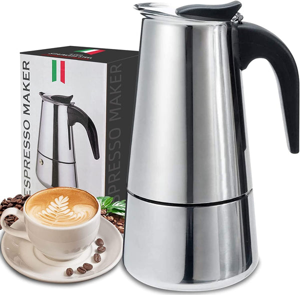 Coffee Pot, Stainless Steel Moka Pot Italian Coffee Maker 9 cup/15 OZ Stovetop Espresso Maker for Gas or Electric Ceramic Stovetop Camping Manual Cuban Coffee Percolator for Cappuccino or Latte