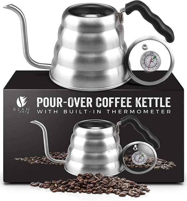 Bean Envy Pour Over Coffee Kettle - 40 oz, Stainless Steel, Gooseneck Coffee and Tea Kettle with Thermometer and Ergonomic Handle
