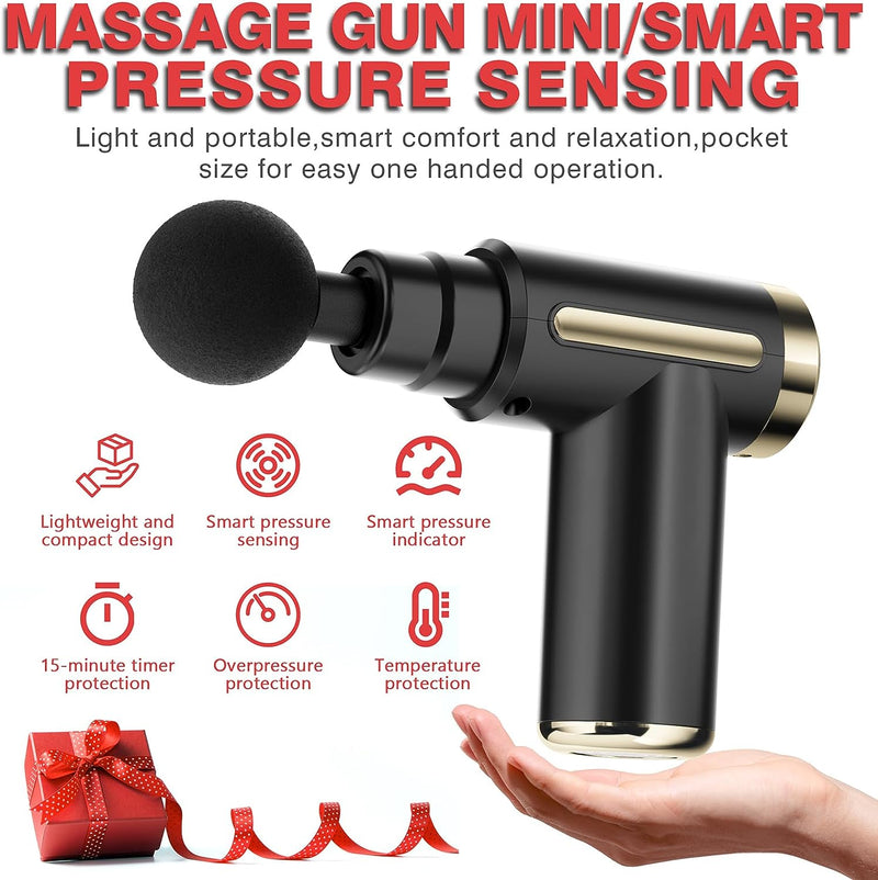 Mini Massage Gun,Cordless Handheld Deep Tissue Muscle Massager 6 Speeds Percussion Massage Device Super Quiet with Intelligent Pressure Sensing System