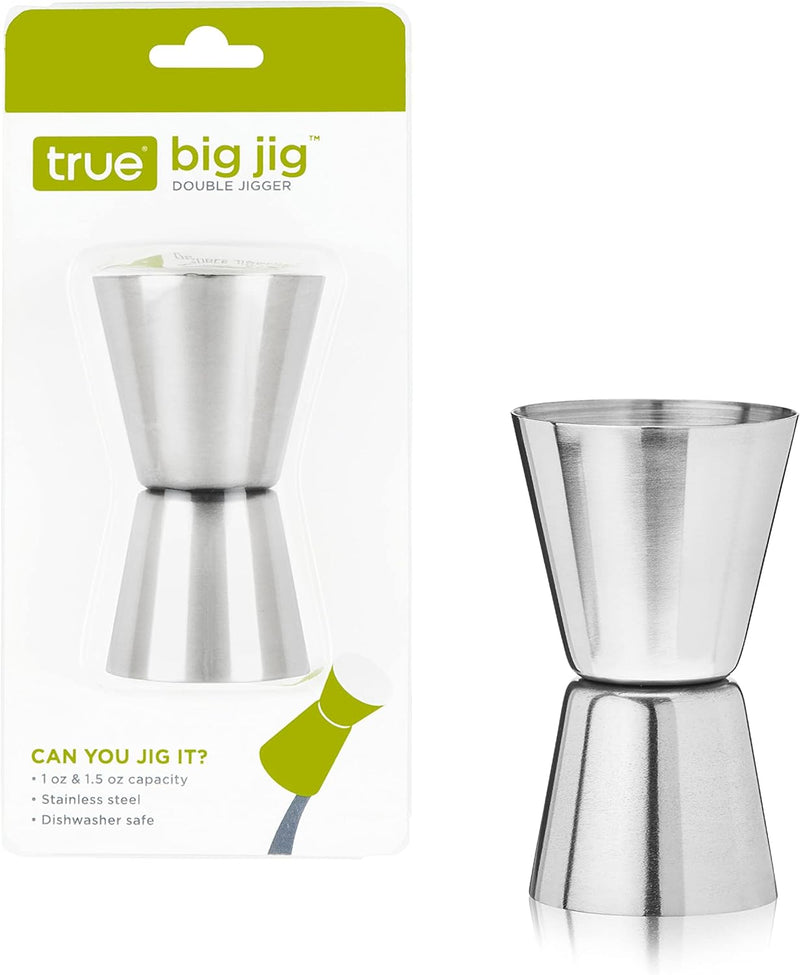 True Big Jig Double Jigger, Stainless Steel Cocktail Measure, Bar Tools, 1 Oz & 1.5 Oz Jigger