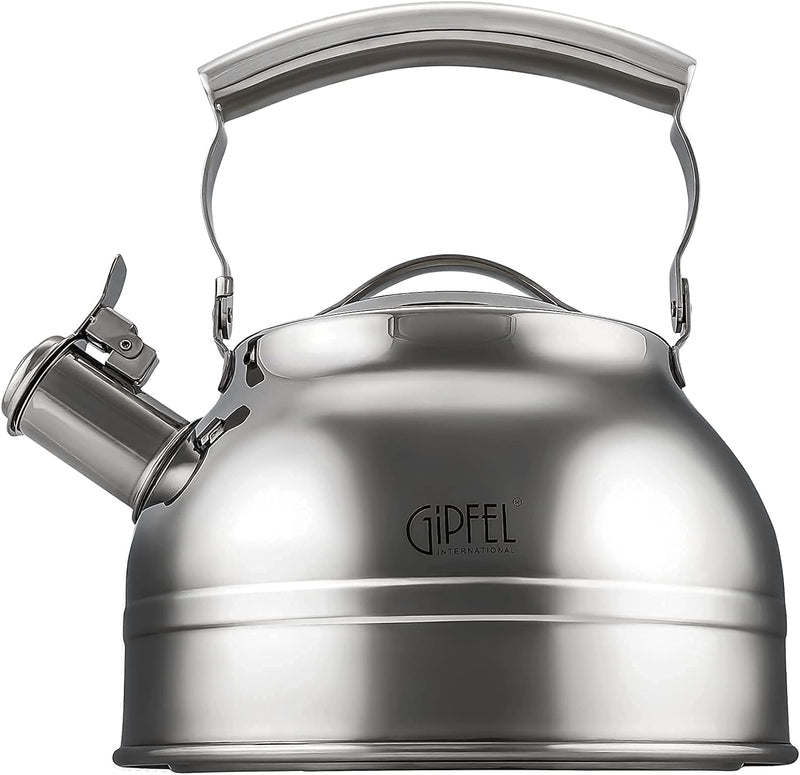 Gipfel International Whistling Tea Kettle Stovetop - Food Grade Stainless Steel Teapot for Stove Top with Ergonomic Handle for Gas, Induction, Electric Stovetops 2.3 Quart