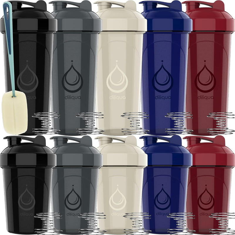 diliqua -10 PACK- small Shaker Bottles for Protein Mixes | BPA-Free & Dishwasher Safe | 5 Large 28 oz & 5 20 oz | Blender Shaker Cups for protein shakes