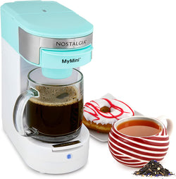 Nostalgia MyMini Single Coffee Maker, Brews K-Cup & Other Pods, Serves up to 14 Ounces, Tea, Chocolate, Hot Cider, Lattes, Reusable Filter Basket Included, Aqua