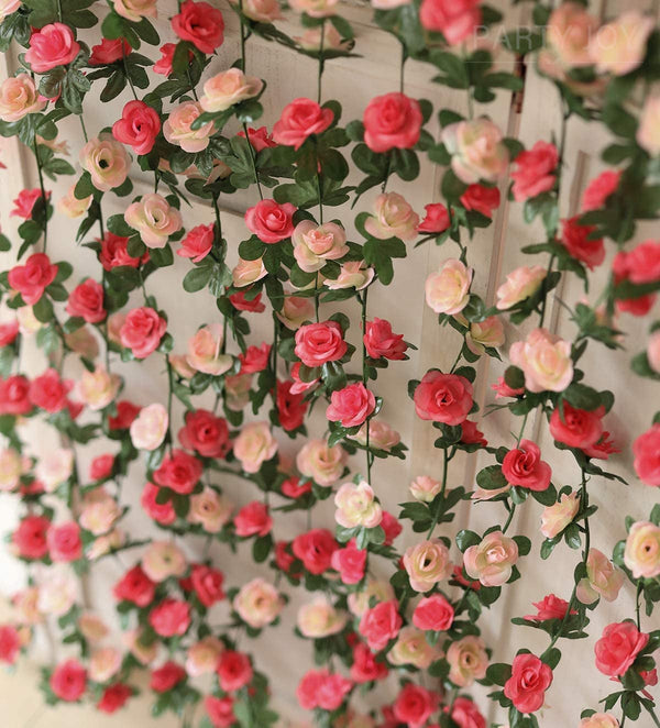 8Pcs Artificial Flower Garland - 656Ft Hanging Rose Ivy for Room Wedding Garden Pink