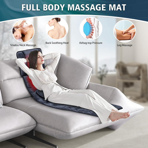 AOVOJRM Massage Mat,Full Body Heating Vibration Massage Pad with Shiatsu Neck Massager&Lumbar Traction,Neck and Back Massager,Massager for Neck,Back,Waist,Legs Muscle Relaxation. (Gray)