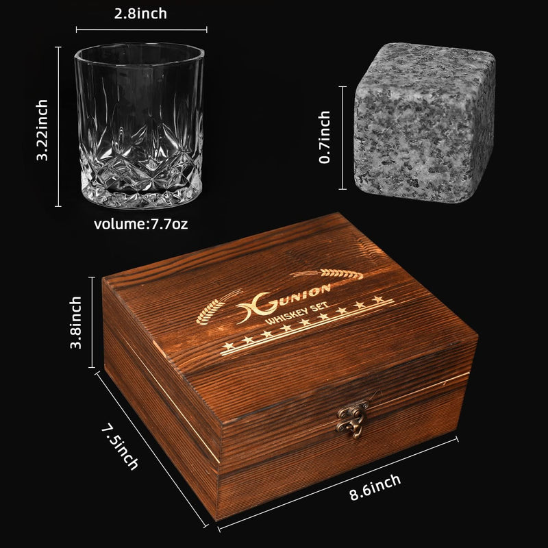 Whiskey Stones Gift Set for Men Dad Father’s Day Whiskey Glasses Set 2 Bourbon Glasses 8 Granite Chilling Rocks with Tongs Perfect for House Warming Anniversary Birthday for Men
