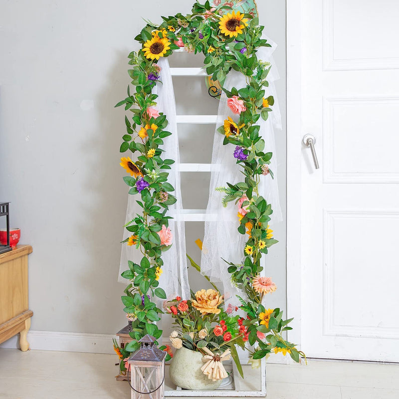 Flower Garland with Sunflowers and Roses - Spring Mantle Wedding Decor Sweetheart Table