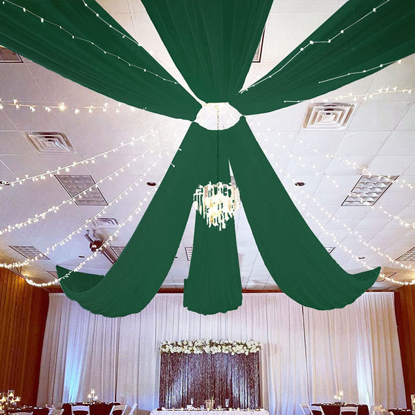 Emerald Green Ceiling Drapes Wedding Arch Drapes Chiffon Backdrop Curtains 5Ftx20Ft 2 Panels Sheer Ceiling Curtains for Wedding Party Bridal Shower Archway Chiffon Fabric Drapery Stage Decorations