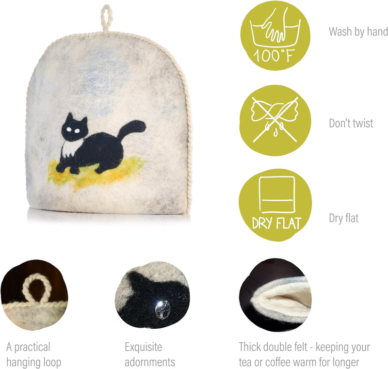 Tea Cozy for Teapot Large - Keep Your Brew Warm and Stylish with This Felted Tea Cosy, Enhancing Flavor and Aesthetics (Black cat)