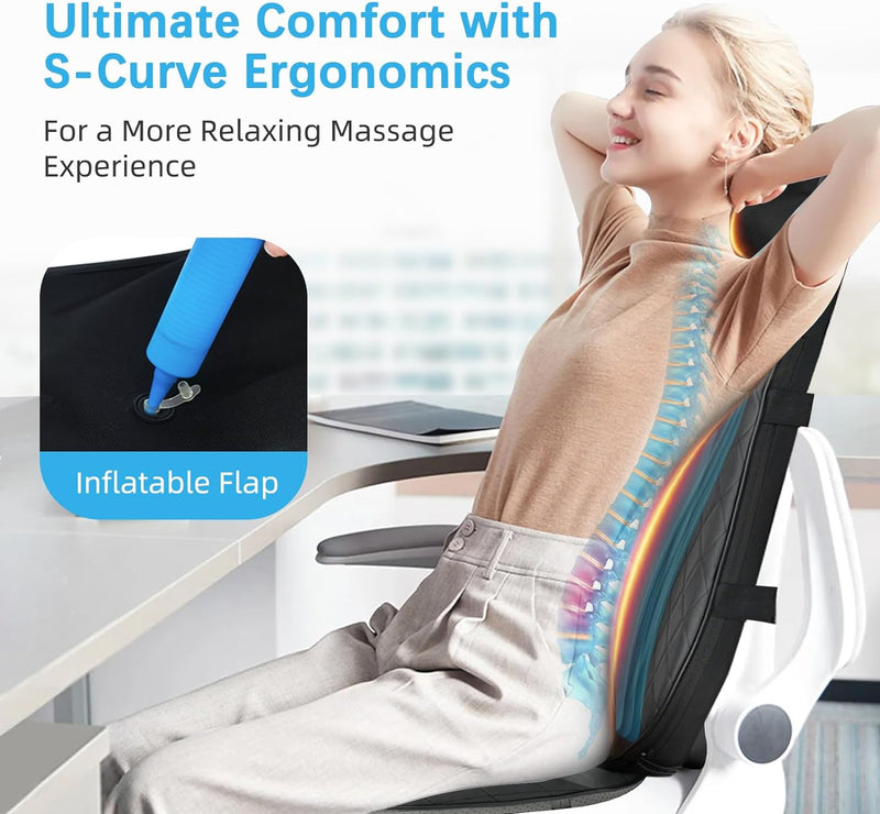 CuPiLo Shiatsu Neck Back Massager with Heat, Massage Chair Pad for Full Body Pain Relief, Inflatable Flaps Back Support, Chair Massage Pad, Seat Massager for Chair, Home, Gifts for Elder, Man or Woman