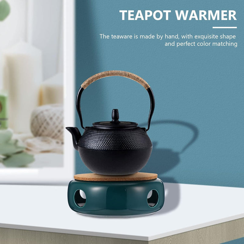 DOITOOL Ceramic Teapot Warmer Tea Heater Candle Teapot Heater Base Teapot Warmer Base for Glass Teapot Cast Iron Teapot Tea Kettles (Green)