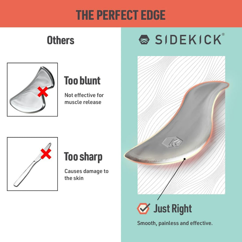 SIDEKICK Swerve Muscle Scraper - Stainless Steel Gua Sha Tool - Full Kit - Designed for IASTM to Relieve Foot, Neck, Arm Pain - Relieves Tennis Elbow and Carpal Tunnel