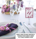 Scribble Vintage Swirl Wedding Table Numbers (Select Color/Quantity), White, Burgundy, 1-10, Double Sided, Tent or Use in a Stand, Great for Parties & Restaurants