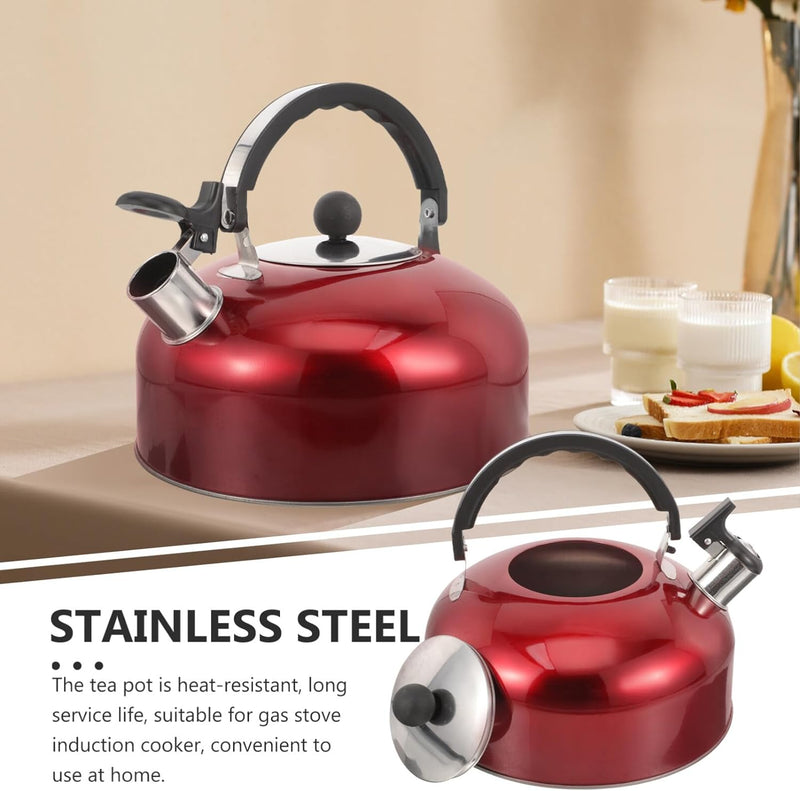 BESTonZON Whistling Tea Kettle Tea Bottle Stainless Steel Stovetop Teapot 4L Camping Water Kettle Kitchen Coffee Kettle Metal Water Pot with Cool Handle for Home Office Red