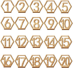 Wooden Table Numbers, 1-20 Wedding Table Numbers with Holder Base,Hexagon Shape,Perfect for Wedding, Party, Events or Catering Decoration