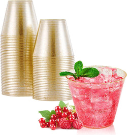 5 oz 100 Pack Small Glitter Disposable Cups, Glitter Plastic Cups, Disposable Plastic Shot Glasses for Parties, Plastic Cocktail Glasses, Wedding Tumblers,Perfect for Halloween Thanksgiving Christmas