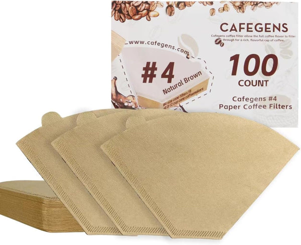 CAFEGENS Cone Coffee Filters #4, 200 Counts Coffee Filters 8-12 Cup, Disposable Coffee Filters Cone Nature Unbleached Paper Filters for Pour Over and Drip Coffee Maker