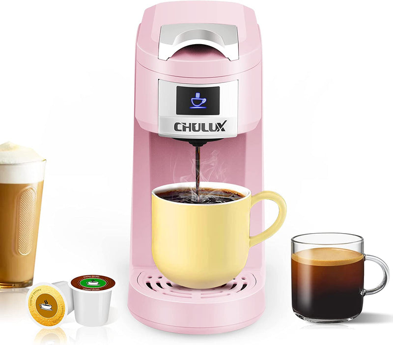 CHULUX Single Serve Coffee Maker, One Cup Coffee Brewer for K Cup & Ground Coffee, 5 to 12oz Brew Sizes in Mins, Auto Off Function, Portable Coffee Machine for Home, Office, Travel, Kitchen