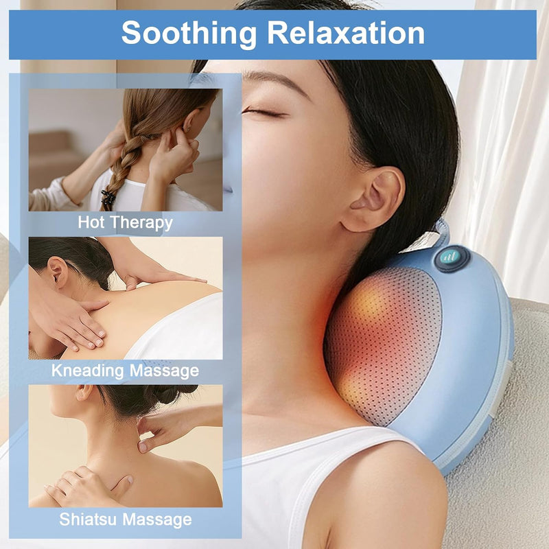 Neck Massager for Pain Relief Deep Tissue,Back Massager with Heat,Mothers Day Gifts,Gifts for Women Men Dad Mom,Electric 3D Shiatsu Shoulder Back Deep Kneading Massage Pillow(Blue)