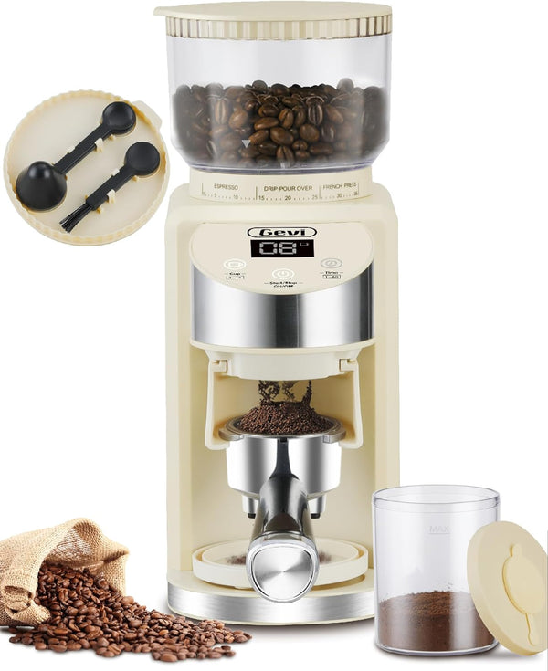 Gevi Burr Coffee Grinder, Adjustable Burr Mill with 35 Precise Grind Settings, Electric Coffee Grinder for Espresso/Drip/Percolator/French Press/American/Turkish Coffee Makers, 120V/200W, Ivory White