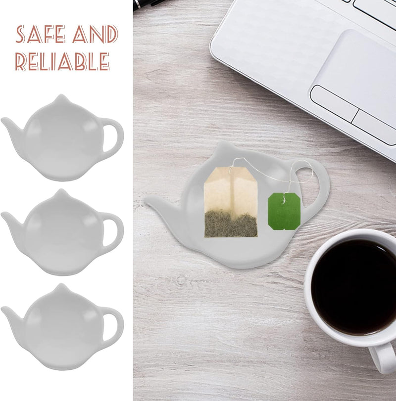 Soy Sauce Dish Ceramic Tea Bag Holder 4Pcs Teapot-Shaped Tea Bag Coasters Spoon Rests Teabag Storage Rack Tray Saucer Snack Seasoning Dish Tea Plates