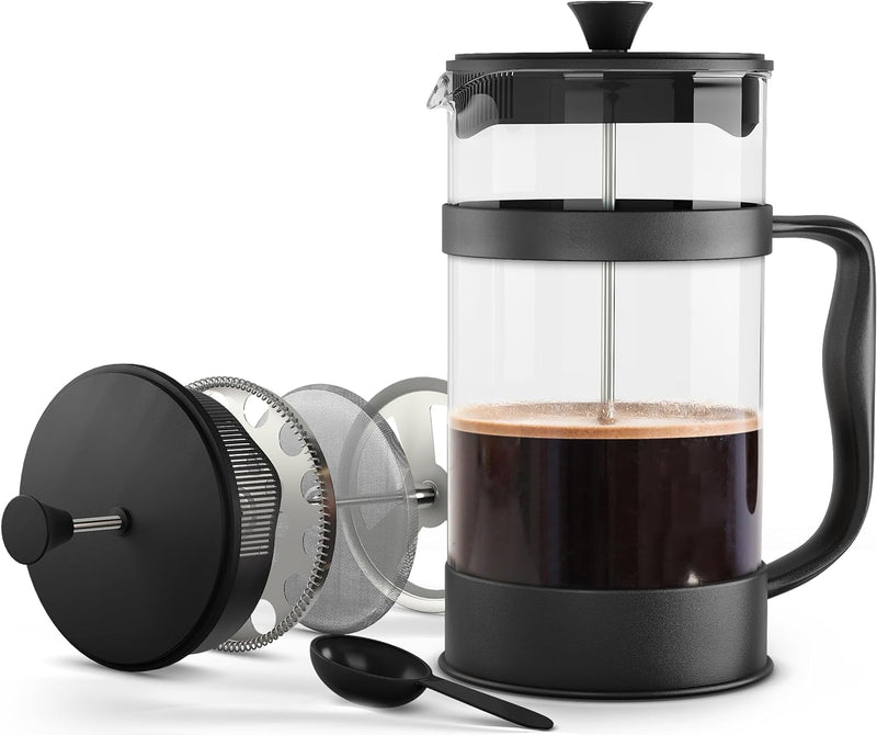 Utopia Kitchen French Press Coffee Maker, Espresso Tea and Coffee Maker with Triple Filters 34 Ounce, Stainless Steel Plunger and Heat Resistant Borosilicate Glass - Black