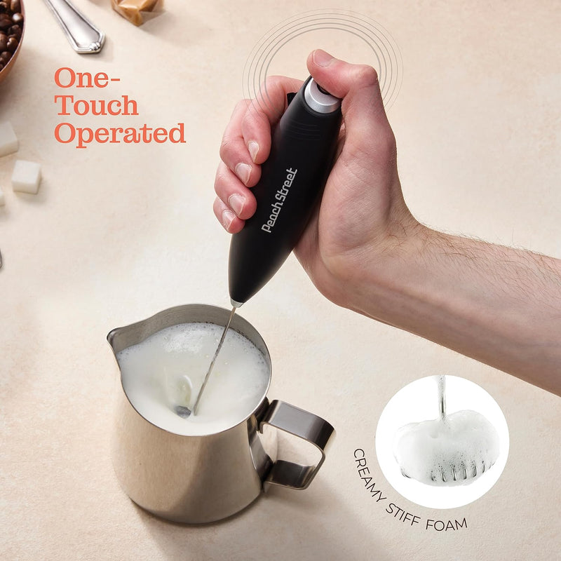 Powerful Handheld Milk Frother, Mini Milk Frother, Battery Operated Stainless Steel Drink Mixer - Milk Frother Stand for Milk Coffee, Lattes, Cappuccino, Frappe, Matcha, Hot Chocolate. Great Gift