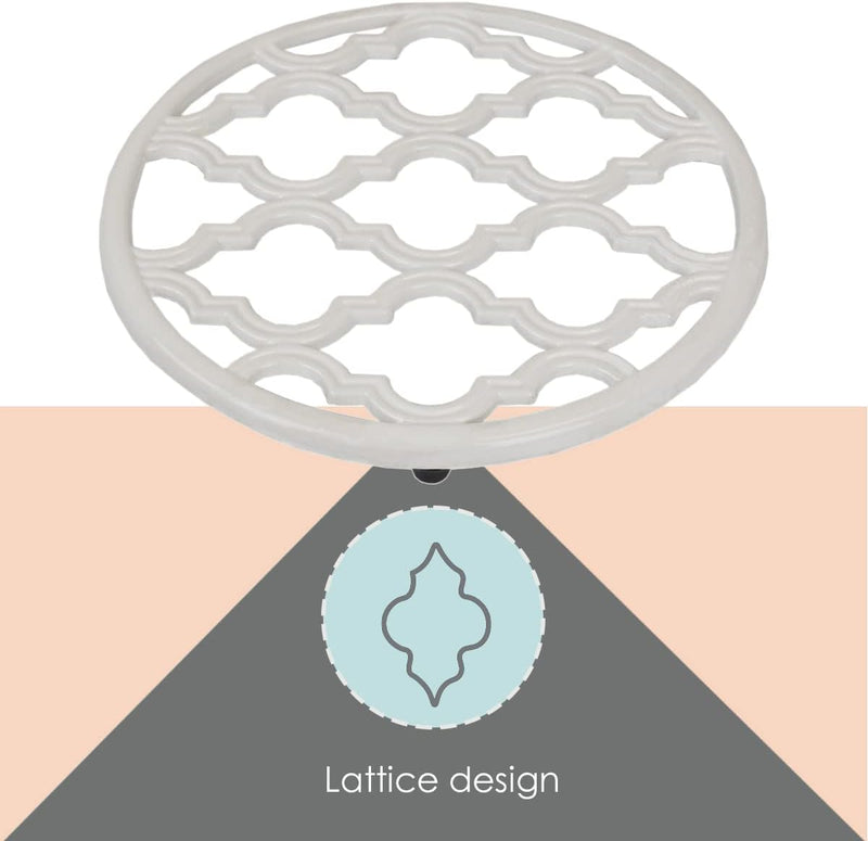 Home Basics Lattice Collection Cast Iron Trivet for Serving Hot Dish, Pot, Pans & Teapot on Kitchen Countertop or Dinning, Table-Heat Resistant (1, White)