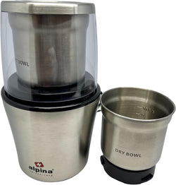 Alpina Coffee Wet and Dry Spice Grinder, Small, Silver