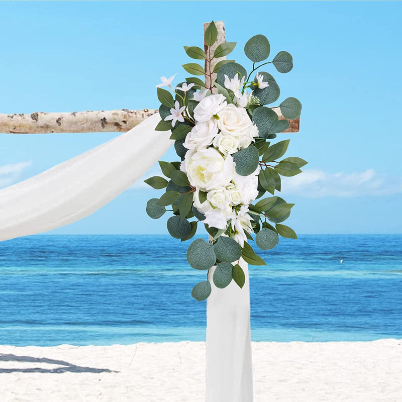 Basic Arch Flowers with Drapes Pack of 3 - 2Pcs Floral Swag 24ft White Arch Drapes for Wedding Ceremony and Reception Decoration