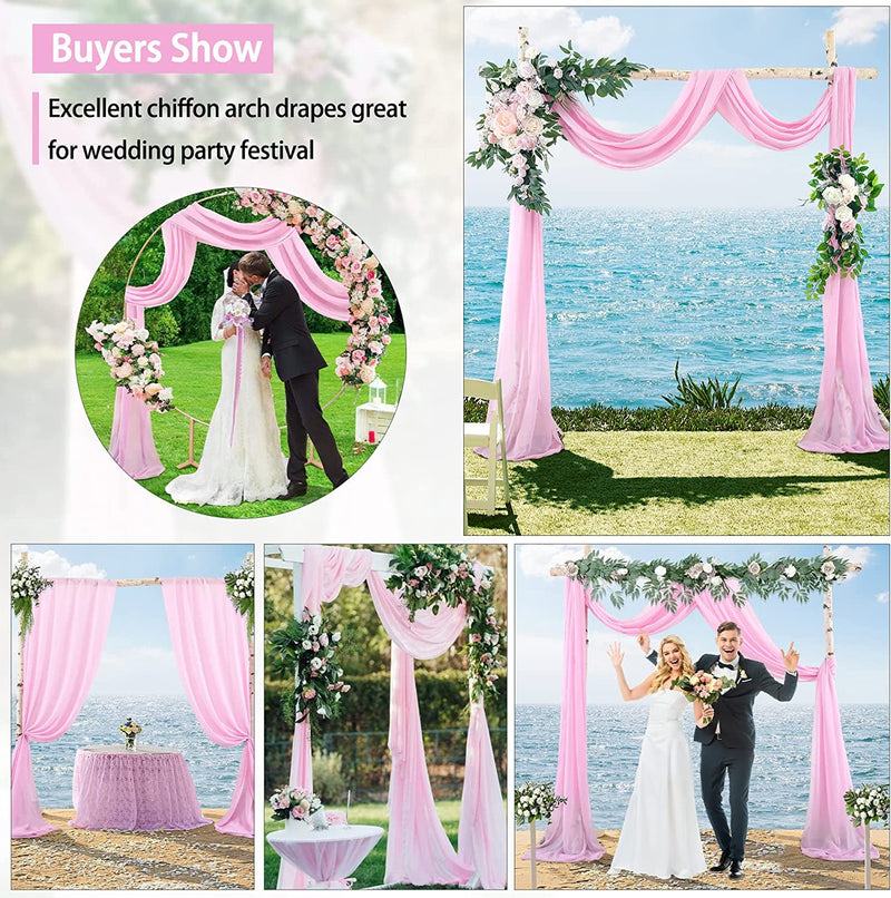 PARTISKY Wedding Arch Draping Fabric, 1 Panel 18FT Pink Sheer Backdrop Curtain Chiffon Fabric Drapes Arbor Drapery Wedding Ceremony Reception Swag Decorations