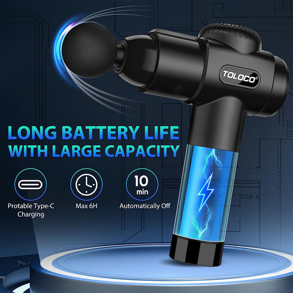 TOLOCO Massage Gun Deep Tissue, Back Massage Gun for Athletes for Pain Relief, Percussion Massager with 10 Massages Heads & Silent Brushless Motor, Valentines Day Gifts for Him/Her, Black