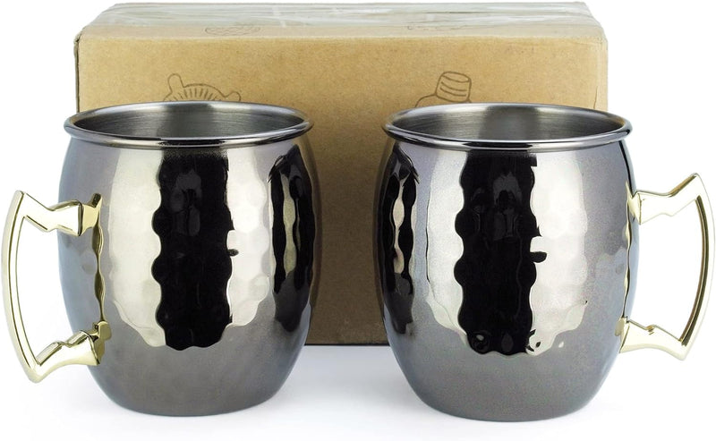 PG Moscow Mule Mugs - Large Size 19 ounces - Set of 2 Cups - Stainless Steel Lining - Honeycomb Pattern Finish - Brass Handle - 3.7 inches Diameter x 4 inches Tall