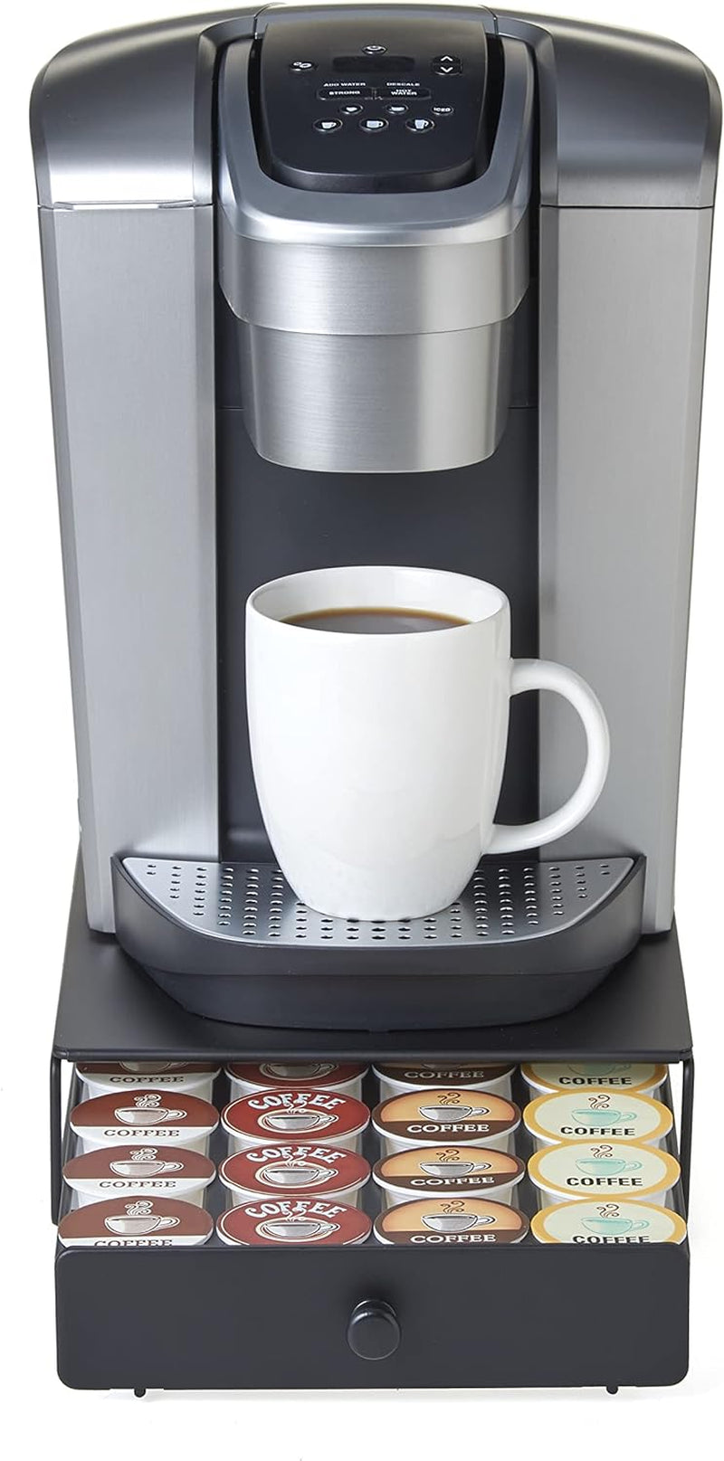 Nifty Coffee Pod Mini Drawer – Black Finish, Compatible with K-Cups, 24 Pod Pack Holder, Non-Rolling, Under Coffee Pot Storage, Sliding Drawer, Home Kitchen Counter Organizer