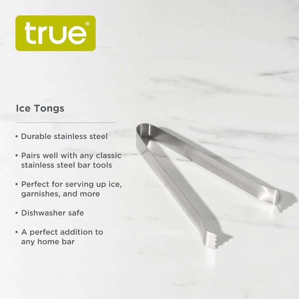 True Ice Tongs, Stainless Steel Ice Tongs for Cocktails, Bar Tools, Dishwasher Safe Serving Tools, 6 Inch Metal Tongs, Set of 1