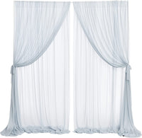 2 Layer Wedding Backdrop Curtains Wrinkle-Free 10Ft X 10Ft Chiffon Fabric Drapes for Bridal Shower Baby Shower Wedding Arch Party Stage Decoration - Dusty Blue