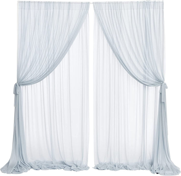 10Ft X 10Ft Wedding Backdrop Curtains - 2 Layer Chiffon Fabric Dusty Blue