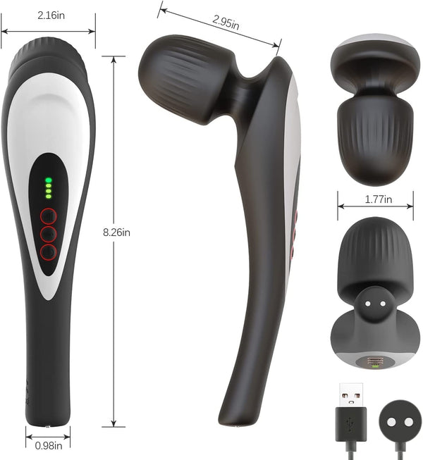 Personal Handheld Vibrating Massager-Cordless Electric Muscle Deep Tissue Massager for Neck Back Shoulder Foot, Portable Seven Wand Massager for Full Body (Black)